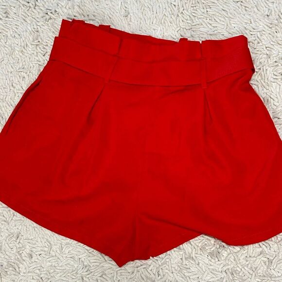 Jealous Tomato High Waisted Paperbag Red Belted Shorts, Large - Picture 4 of 6